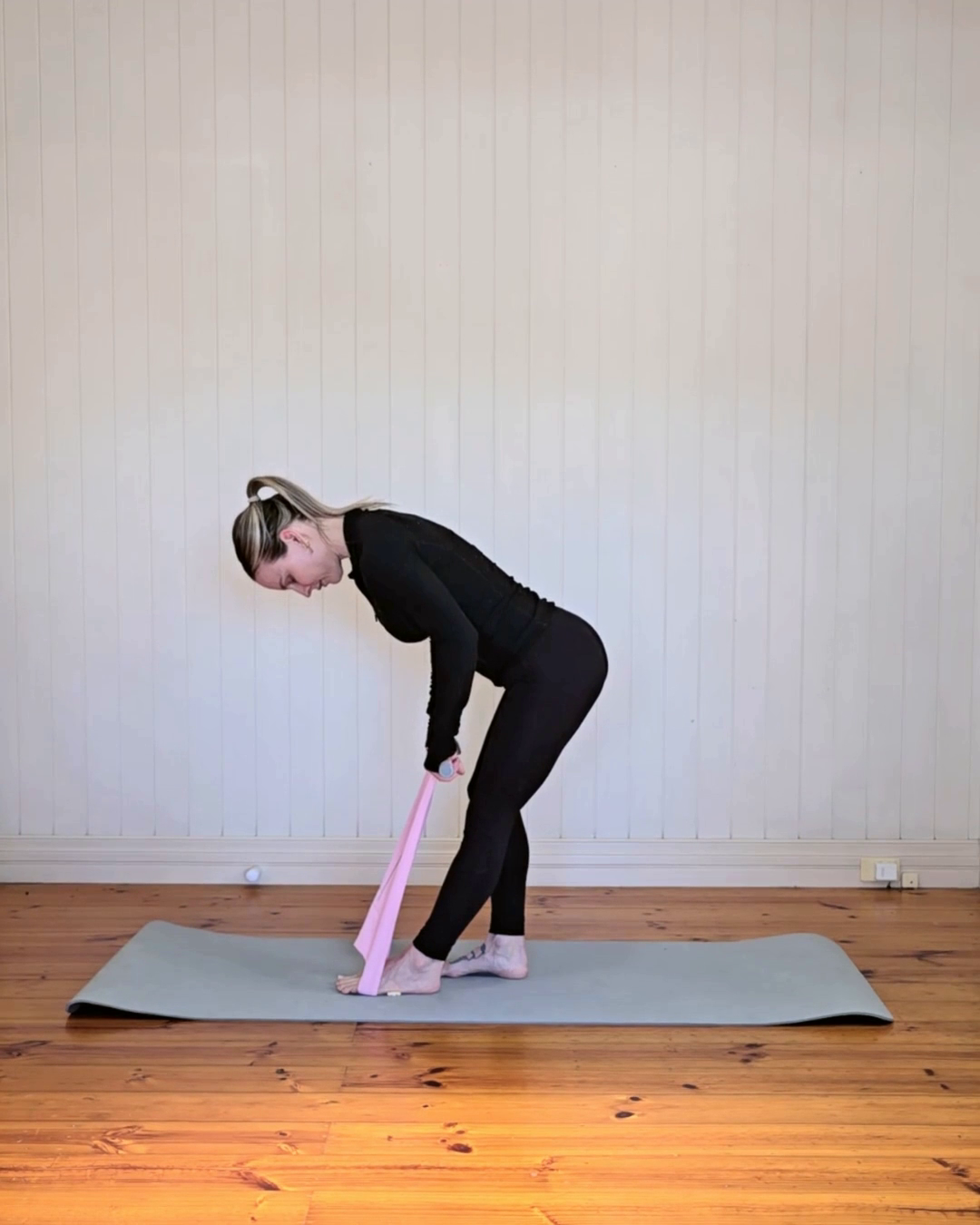 Staggered-Stance Calf and Hamstring Stretch